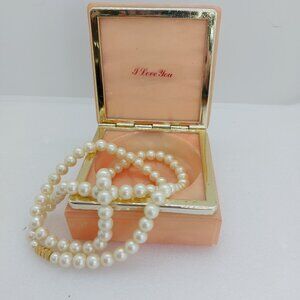 Vintage Alabaster Trinket Or Jewelry Box Hand Carved Italy With Faux Pearls